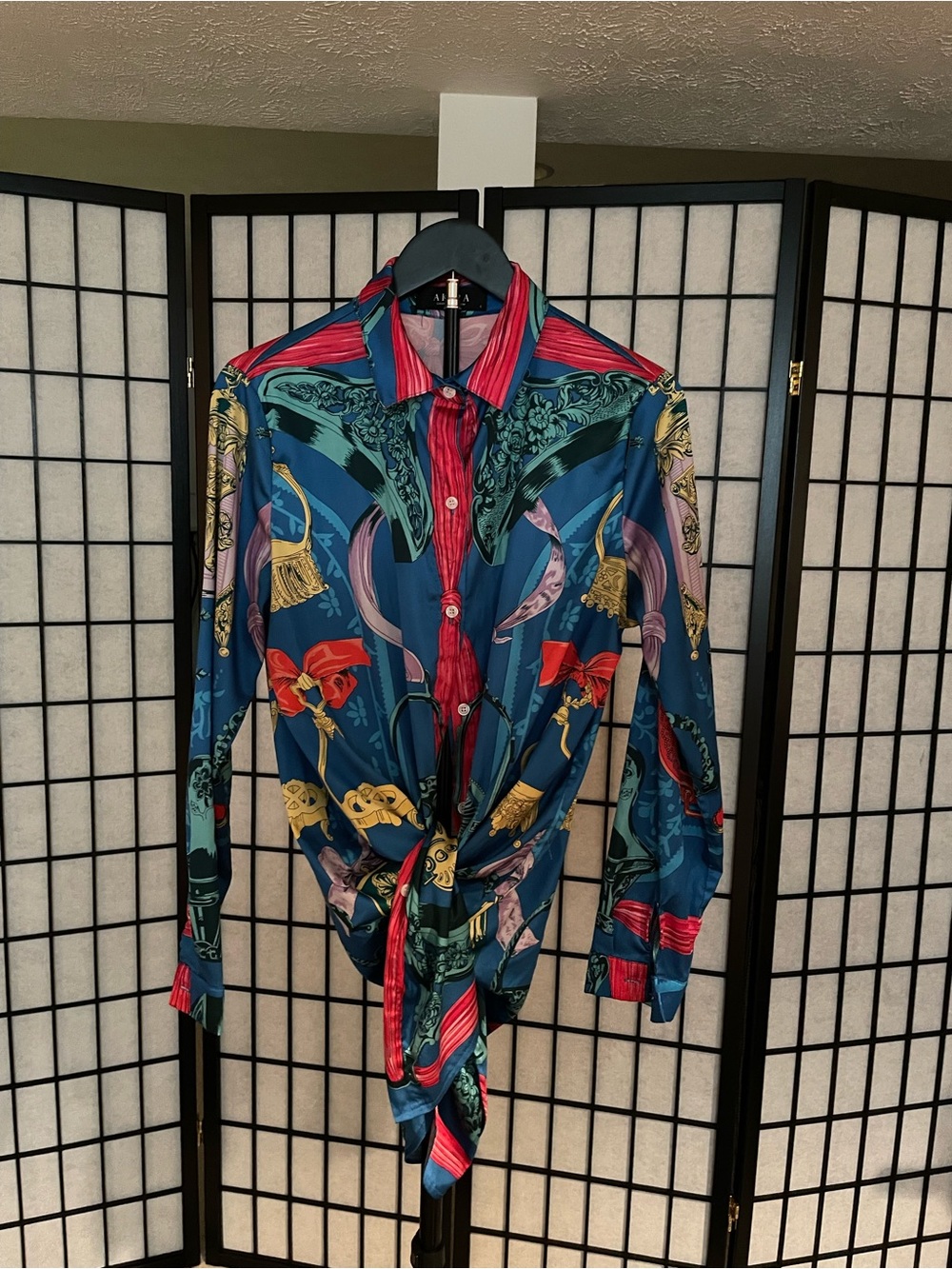 AKIRA Teal Multicolor Long-Sleeve Button Down Shirt
